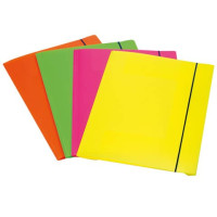 Cartellina a 3 lembi in plastica con elastico 25,5x35,5 cm conf. 4 colori fluo