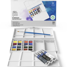 SET ACQUERELLI WINSORNEWTON COTMAN PAINTING PLUS 16 MEZZI GODET E 3 TUBETTI TEMPERE DA 8 ML COLORI ASSORTIT