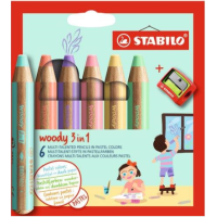Stabilo woody 3in1 pastel ast. 6 colori con temperino