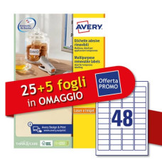 ETICHETTE BIANCHE RIMOVIBILI AVERY LASER/INKJET 48 ET./FOGLIO CONF.25 5 FF
