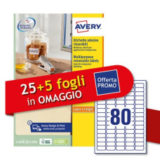 ETICHETTE BIANCHE RIMOVIBILI AVERY LASER/INKJET 80 ET./FOGLIO CONF.25 5 FF