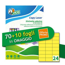 ETICHETTE GIALLO FLUORESCENTE PERMANENTI TICO LASER/INKJET 24 ET./FOGLIO CONF. 100 10 FF OMAGGIO 70X36 MM
