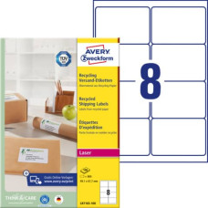 ETICHETTE IN CARTA RICICLATA BIANCA PER BUSTE E PACCHI AVERY 99,1X67,7 MM - 8 ET/FOGLIO - LASER CF. 100 FF LR7165-100
