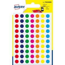 ETICHETTE ROTONDE COLORATE AVERY COLORI ASSORTITI Ø 8 MM  70 ET/FOGLIO CONF. 6 FOGLI