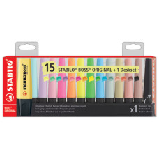 DESK SET EVIDENZIATORI STABILO BOSS® ORIGINAL 2-5 MM - 15 COLORI ASSORTITI