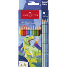 MATITE COLORATE FABER-CASTELL FUSTO ESAGONALE IN CONF. DA 10 CLASSIC DINOSAURO E 3 METALLIC