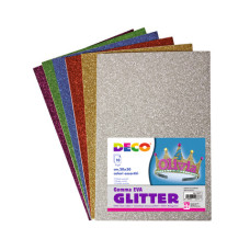 FOGLI DI GOMMA EVA FORM  20X30 CM CONF. 10 FOGLI GLITTERATI ASSORTITI 