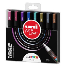 UNI POSCA PC-5M PENNRELLO A VERNICE PUNTA MEDIA 8 COLORI METAL