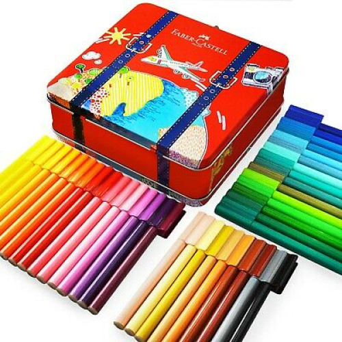 Cofanetto 60 Pennarelli Faber-Castell – Colori Assortiti, Punta Resistente, Lavabile, Atossico, Astuccio Per Bambini E Scuola