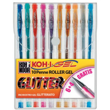 KIN PENNA ROLLER GEL GLITTER CF.10 PZ COLORI CON BRILLANTINI