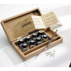 CASSETTA IN LEGNO CALLIGRAFIA WINSOR NEWTON 15 PEZZI SOGGETTI ASSORTITI