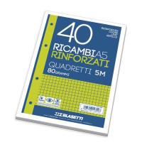 Blasetti ricambio quaderno ad anelli rinforzato 40 fogli 15x21 80gr (a5) quadretto 0,5