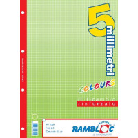 Rambloc fogli forati per cartellina ad anelli 40 fogli 21x30 (a4) quadretto -5m- verde