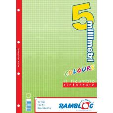 RAMBLOC FOGLI FORATI PER CARTELLINA AD ANELLI 40FF 21X30 (A4) -5M- VERDE