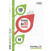 Rambloc fogli forati per cartellina ad anelli rigo -1r- - a4 - 100 gr.
