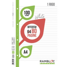 RAMBLOC FOGLI FORATI PER CARTELLINA AD ANELLI RIGO 1R  - A4 - 100GR.