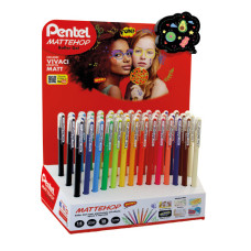 ESPOSITORE 42 PENNE ROLLER GEL PENTEL MATTEHOP CON INCHIOSTRO GEL MATT COLORI ASSORTITI VIVACI
