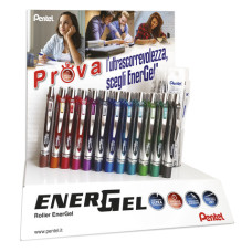 ESPOSITORE PENTEL ENERGEL 84 ARTICOLI DI CUI 42 PENNE ROLLER A SCATTO XM CON 42 REFILL OMAGGIO