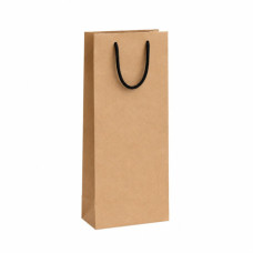 BORSA REGALO PER BOTTIGLIE KRAFT AVANA CON MANICO IN CORDA NERO - 9X12X39 CM -