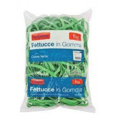 ELASTICI FETTUCCIA IN GOMMA VERDE DIAM.60*8MM. SACCHETTO 1KG.