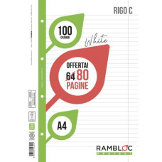 RAMBLOC RICAMBIO QUADERNO AD ANELLI GRANDE RINFORZATO QUADRETTO 4F A4 100GR.