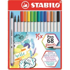 STABILO PEN 68 BRUSH SCATOLA METALLO 15 COLORI