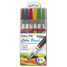 PENTEL ARTS COLOUR PENNELLO BRUSH  TASCHINA 6 COLORI ARTIST