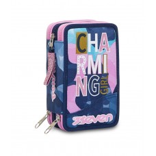 SEVEN ASTUCCIO PORTAPENNE 3 ZIP COMPLETO LAVABILE 3 ZIP PEN PAD CHARMING GIRL