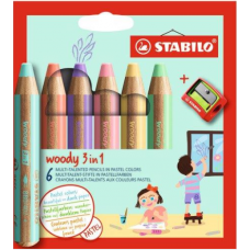 STABILO WOODY 3IN1 PASTEL AST. 6 COLORI CON TEMPERINO