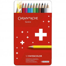 CARAND'ACHE SWISSCOLOR PASTELLI ACQUARELLABILI  SCATOLA METALLO 12 COLORI