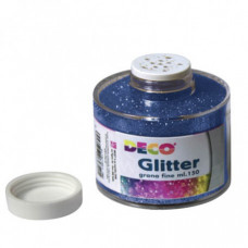 BARATTOLO DA 150ML. CON DOSATORE DI GLITTER GRANA FINE DI COLORE BLU.