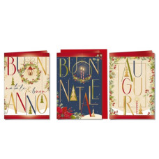 BIGLIETTO AUGURI  NATALE SCRITTA ELEGANT CONFEZIONE DA 12 BIGLIETTI