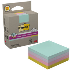 POST-IT® SUPER STICKY IN CARTA RICICLATA 76X76 MM - GIALLO, ROSA, MENTA, LILLA - CUBO 276 FOGLIETTI