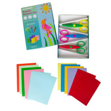 SET CREATIVO PER LAVORETTI 3 FORBICI E 20 FOGLI DI CARTA COLORATA FORMATO A5